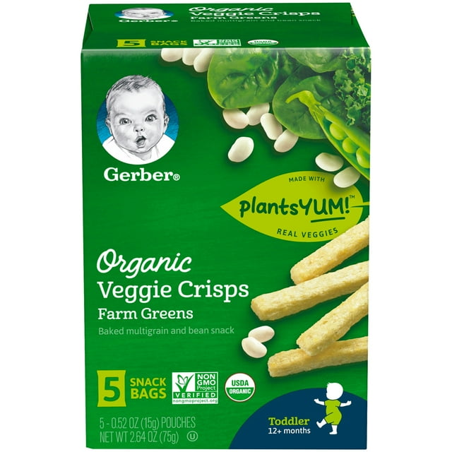 Gerber Organic Veggie Crisps, Farm Greens, 0.52 oz. Pouch, 5 Count