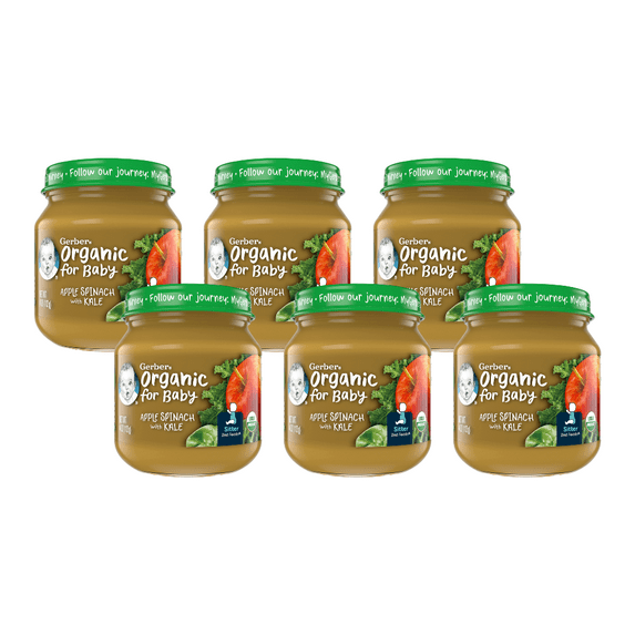 Gerber Organic for Baby, 2nd Foods, Sitter, Apple Spinach with Kale - 4 OZ, 6 Count