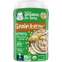 Gerber Organic for Babyrain &row 2nd Foods Non GMO Oatmeal Baby Cereal, Banana, 8 oz Canister (6 Pack)