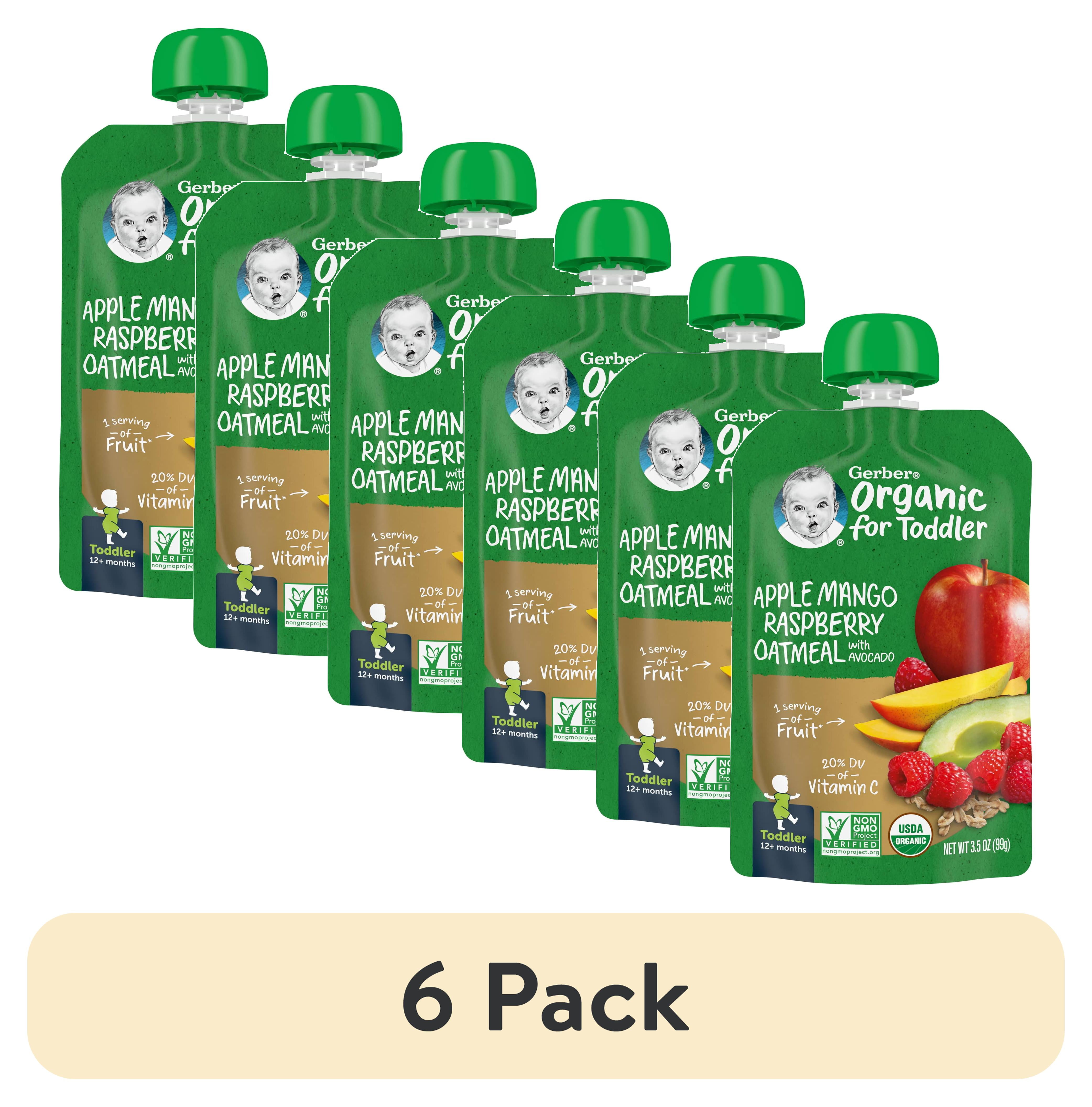 (6 pack) Gerber Organic Toddler Baby Food, Apple Mango Raspberry ...