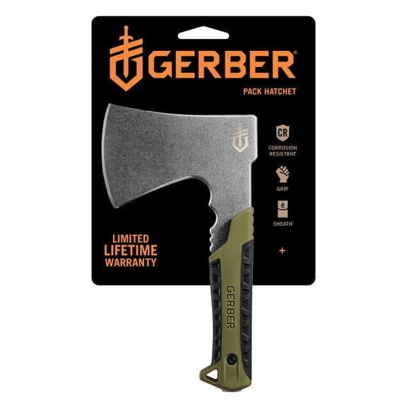 Gerber Gear Camping Pack Hatchet with Sheath, in Green 2.5-in Steel Blade with Full Tang