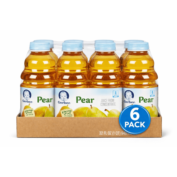 Gerber Pear Juice, 6 Pack 32 oz Bottles, 100% Fruit Juice from Concentrate
