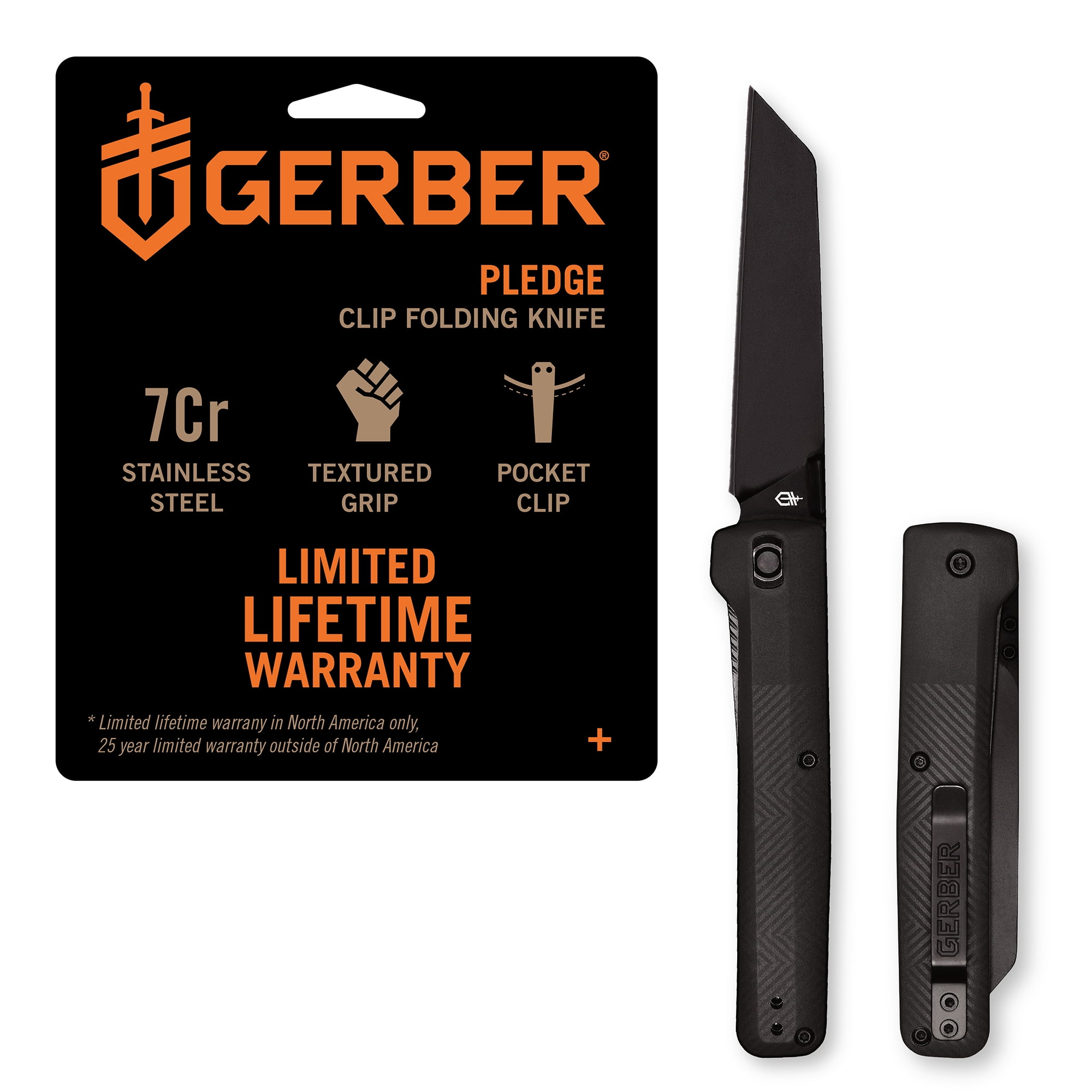 Gerber Pledge Knife, Grey, Plain Edge, Reverse Tanto Blade