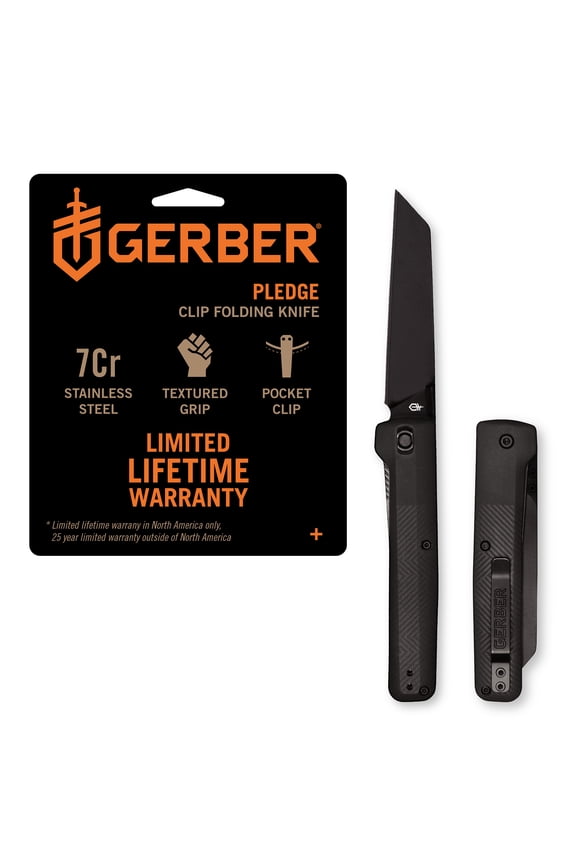 Gerber Pledge Pocket & Folding Knife, Plain Edge with Reverse Tanto Stainless Steel Blade, Grey