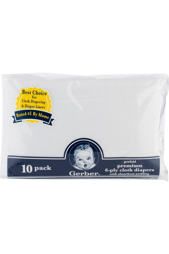 Premium Prefold 6-Ply Cloth Diapers with Absorbent Padding - 10 Pack