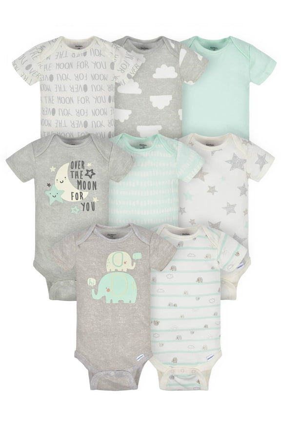 Short Sleeve Onesies Bodysuits, 8pk (Baby Boy or Baby Girl Unisex)