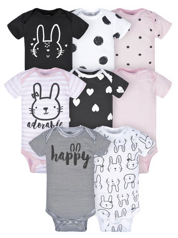 Short Sleeve Onesies Bodysuits, 8pk (Baby Girls)