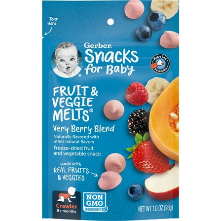 (3 pack) Gerber Snacks for Baby Fruit & Veggie Melts Baby Snack, Very Berry Blend, 1 oz Bag