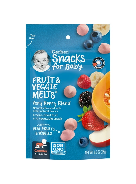 Gerber Snacks for Baby Fruit & Veggie Melts Baby Snack, Very Berry Blend, 1 oz Bag