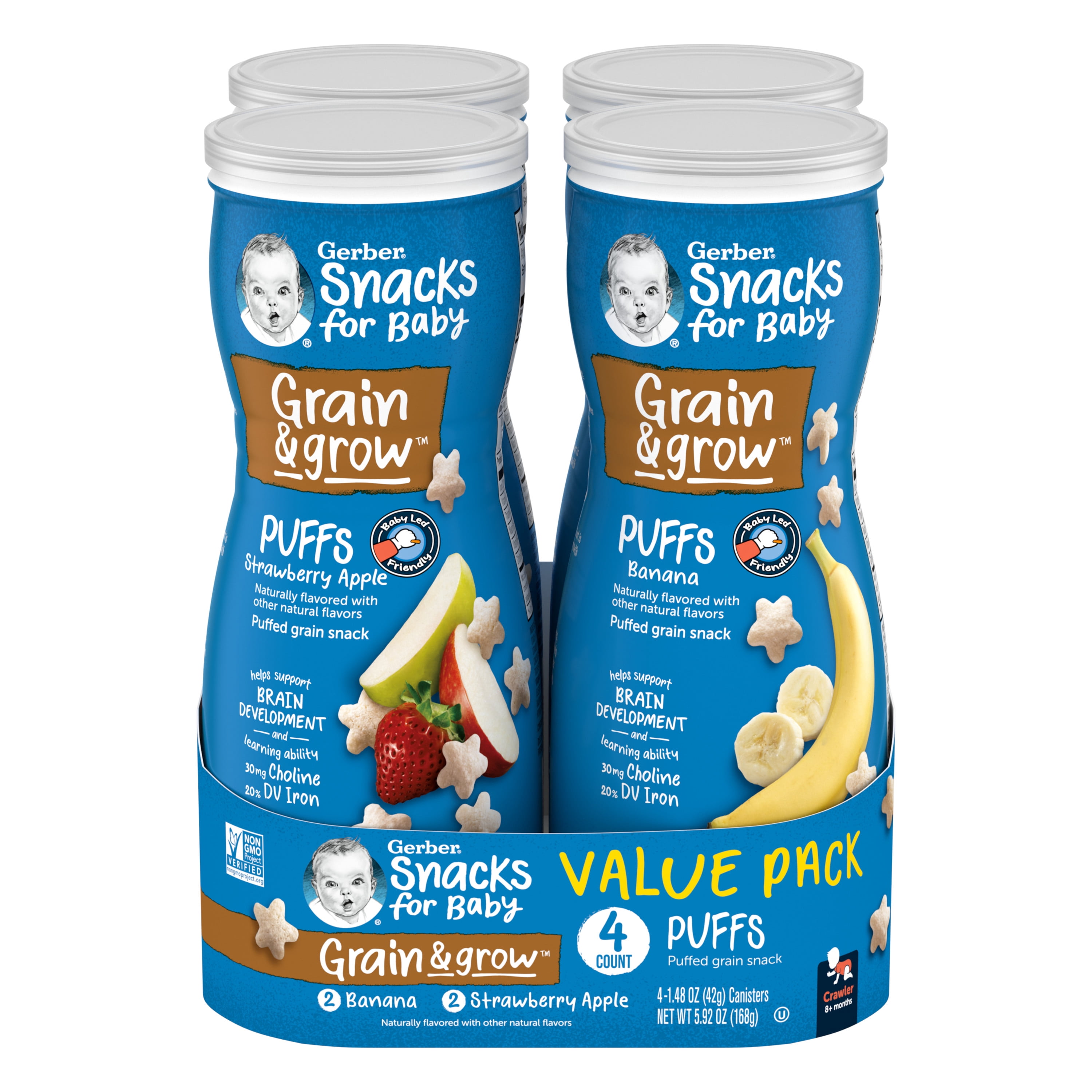Gerber Snacks for Baby Grain & Grow Puffs, Banana & Apple Strawberry ...