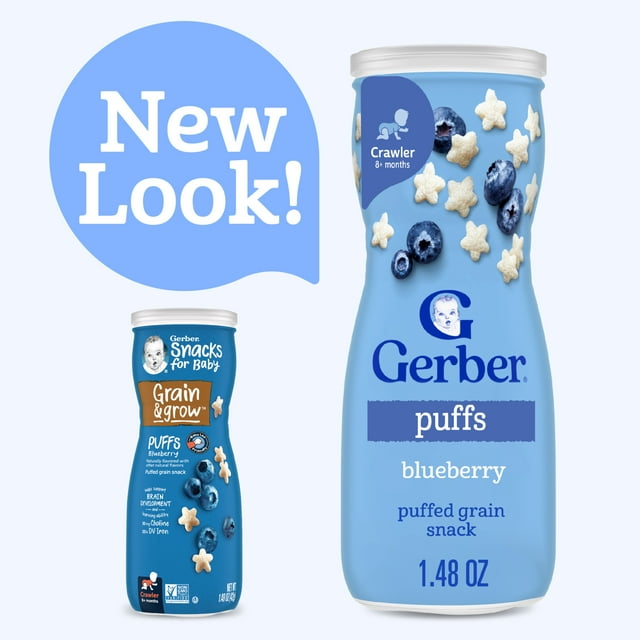 Gerber Snacks for Baby Grain & Grow Puffs, Blueberry, 1.48 oz Canister