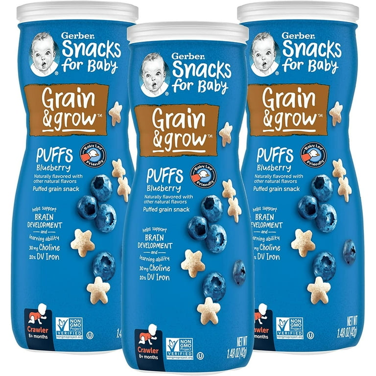 Gerber Baby Cereal Puffs, Grain Grow, Blueberry, Crawler Food