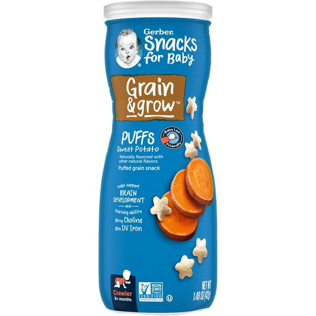 Gerber Snacks for Baby Grain & Grow Puffs, Sweet Potato, 1.48 oz Canister