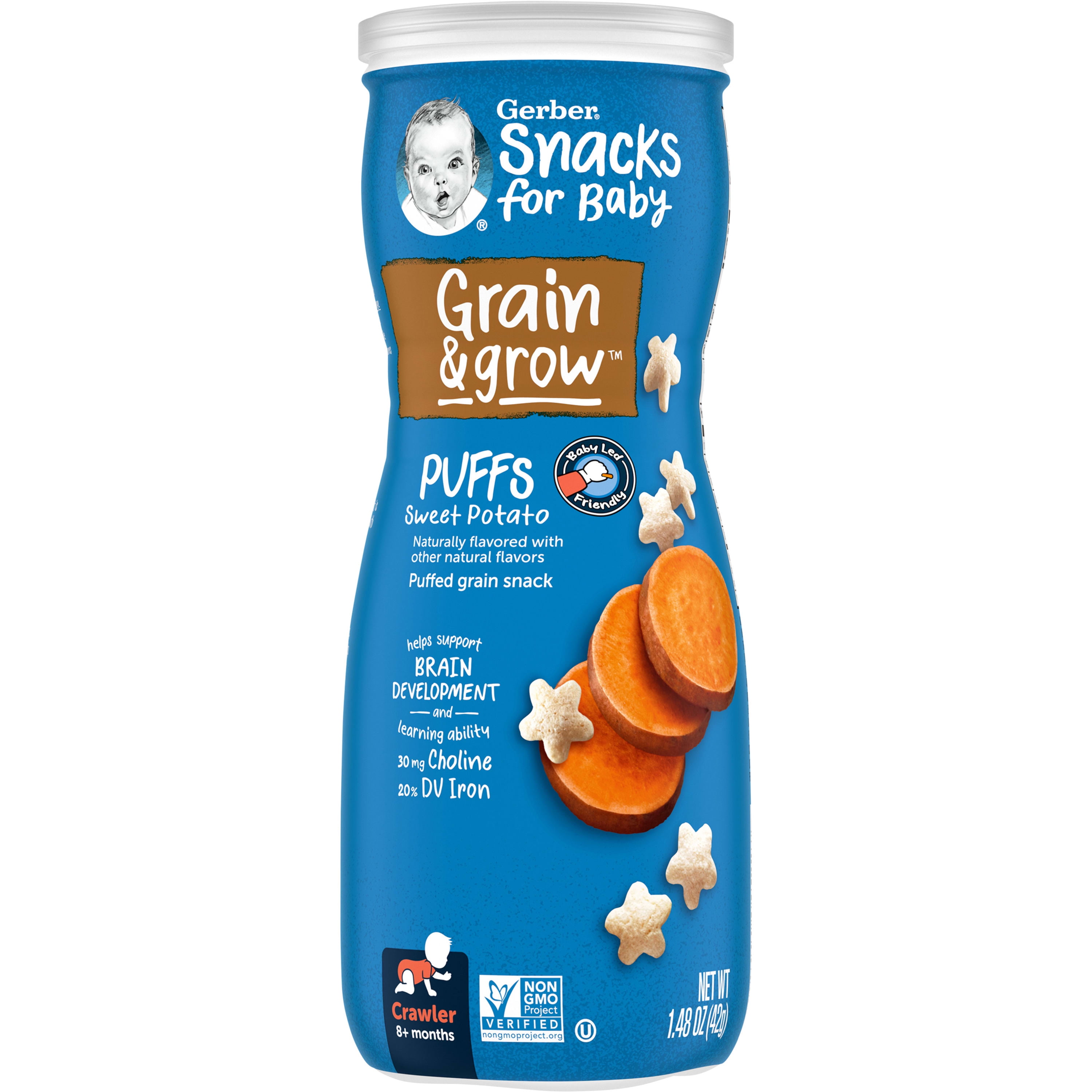 Gerber Snacks for Baby Grain & Grow Puffs, Sweet Potato, 1.48 oz  Canister 