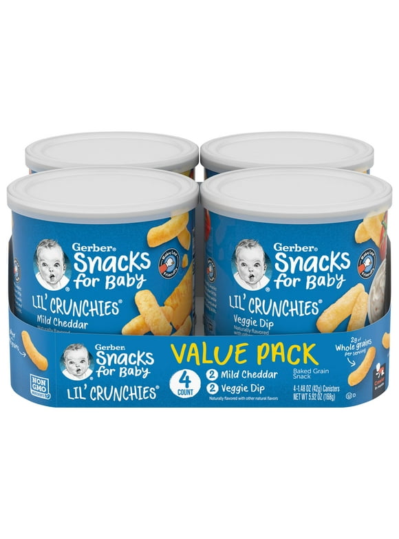 Gerber Snacks for Baby Lil' Crunchies Baked Corn, Value Pack, 1.48 oz Canister (4 Pack)