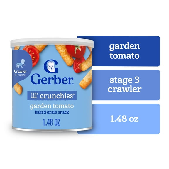 (6 pack) Gerber Snacks for Baby Lil Crunchies Garden Tomato Puffs, 1.48 oz Canister