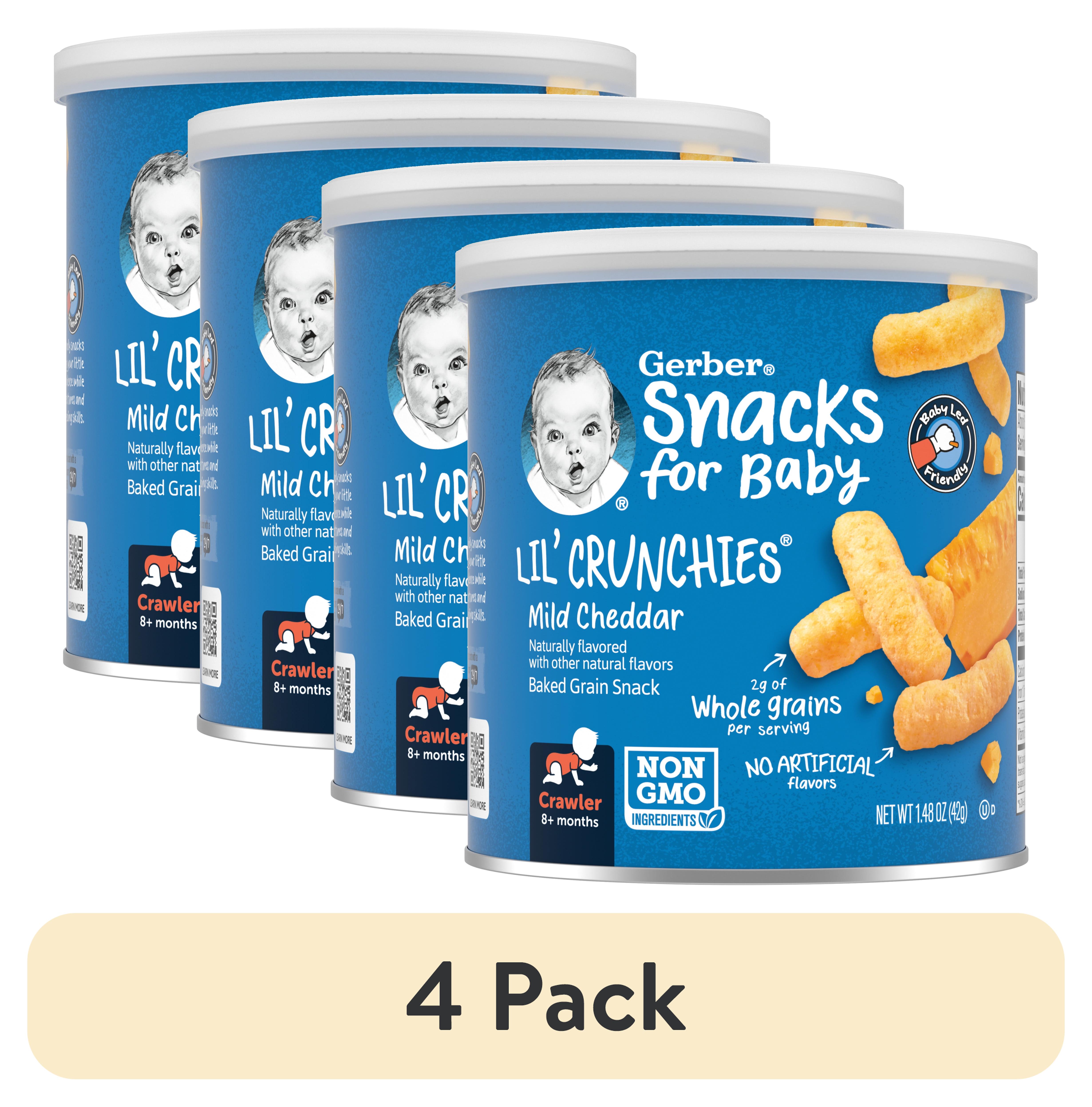 (4 pack) Gerber Snacks for Baby Lil Crunchies Mild Cheddar Baked Corn, 1.48 oz Canister - image 1 of 8
