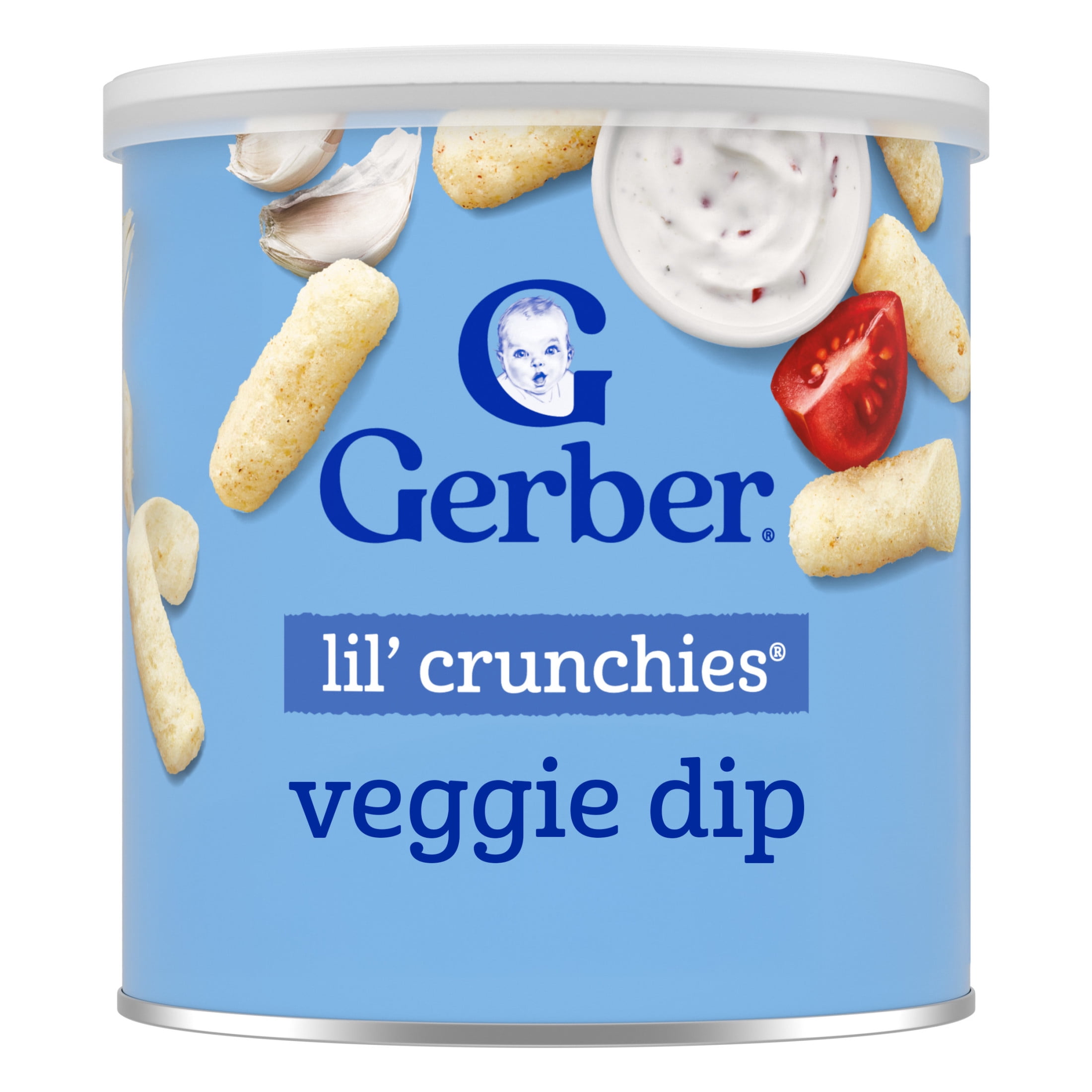(6 pack) Gerber Snacks for Baby Lil Crunchies Veggie Dip Puffs, 1.48 oz Canister (6 Pack)