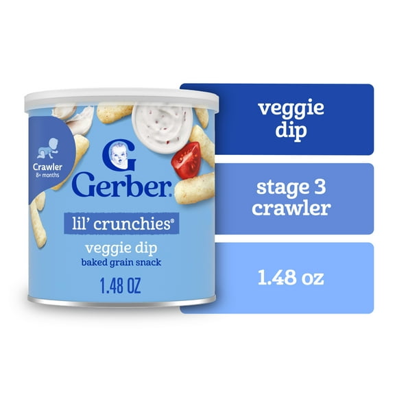 (6 pack) Gerber Snacks for Baby Lil Crunchies Veggie Dip Puffs, 1.48 oz Canister (6 Pack)