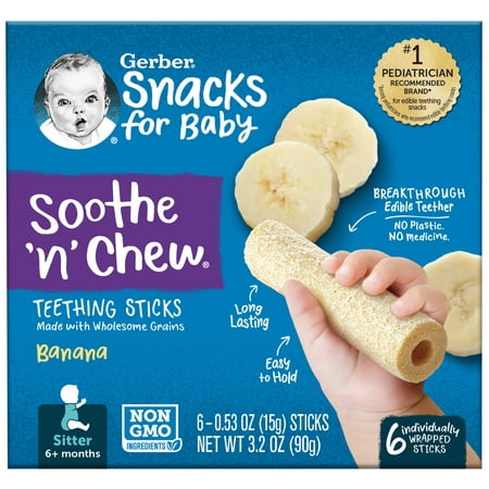 Gerber Snacks for Baby Soothe n Chew Teething Sticks Banana, 0.53 oz Box (6 Pack)