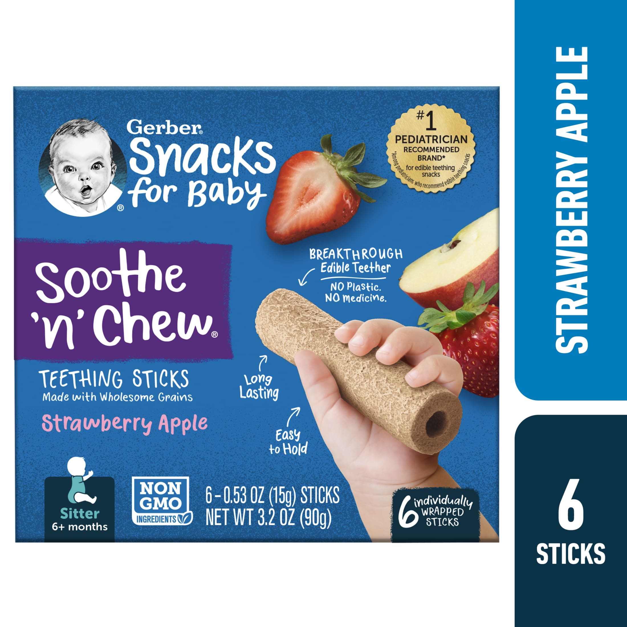Gerber Snacks for Baby Strawberry Apple Teething Sticks, 3.2 oz Boxes (6 Pack) - image 1 of 6