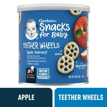 Gerber Snacks for Baby Teether Wheels, Apple Harvest, 1.48 oz Canister