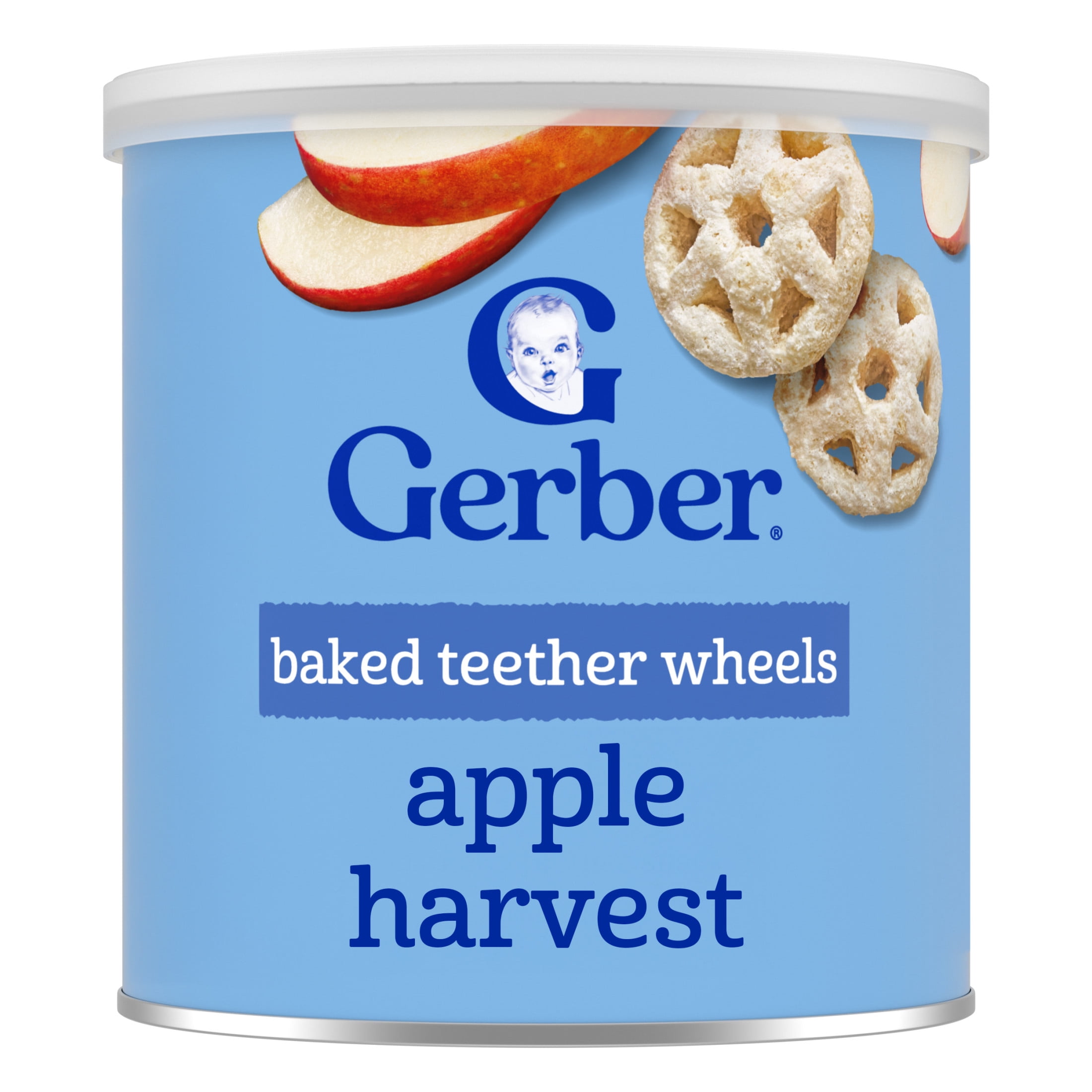 Gerber Snacks for Baby Teether Wheels, Apple Harvest, 1.48 oz Canister