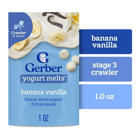 Gerber Stage 3 Baby Food Snacks, Banana Vanilla Yogurt Melts, Baby Led Feeding 1 oz