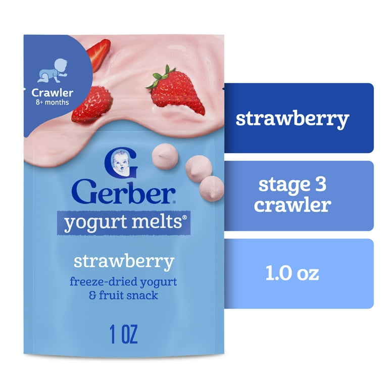Gerber Stage Baby Food Snacks, Strawberry Yogurt Melts, Baby Led