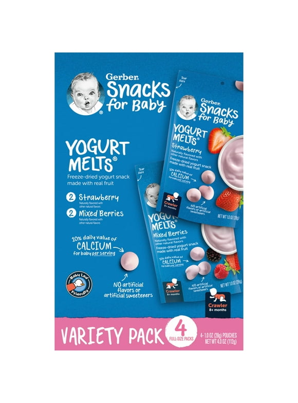 Gerber Snacks for Baby Yogurt Melts, Strawberry &amp; Mixed Berry Variety Pack, 1 oz Bag, 4 count