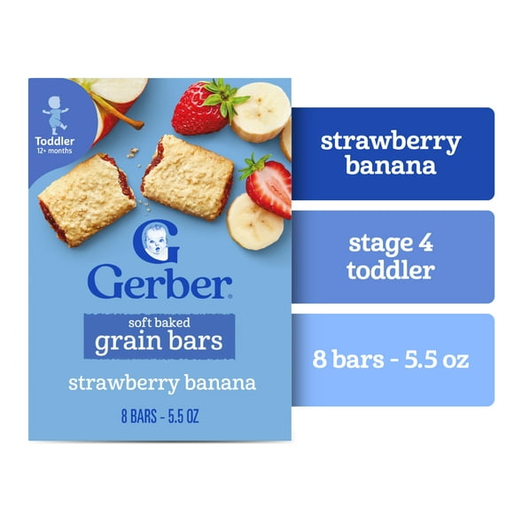 Gerber Snacks for Toddler Soft Baked Grain Bars, Strawberry Banana, 5.5 Ounce