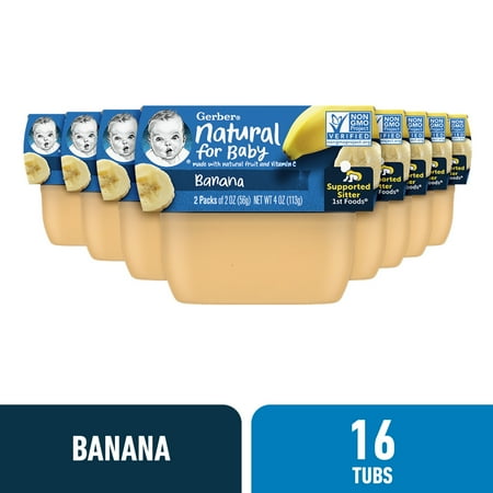 Gerber Stage 1 Baby Food, Banana, 2 oz Tubs (16 Pack)