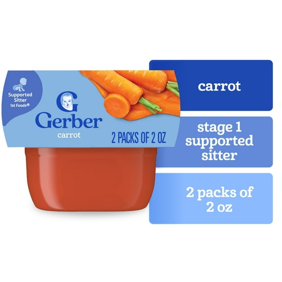 Gerber 1st Foods Baby Food, Carrot, 2 oz Tubs (2 Pack)