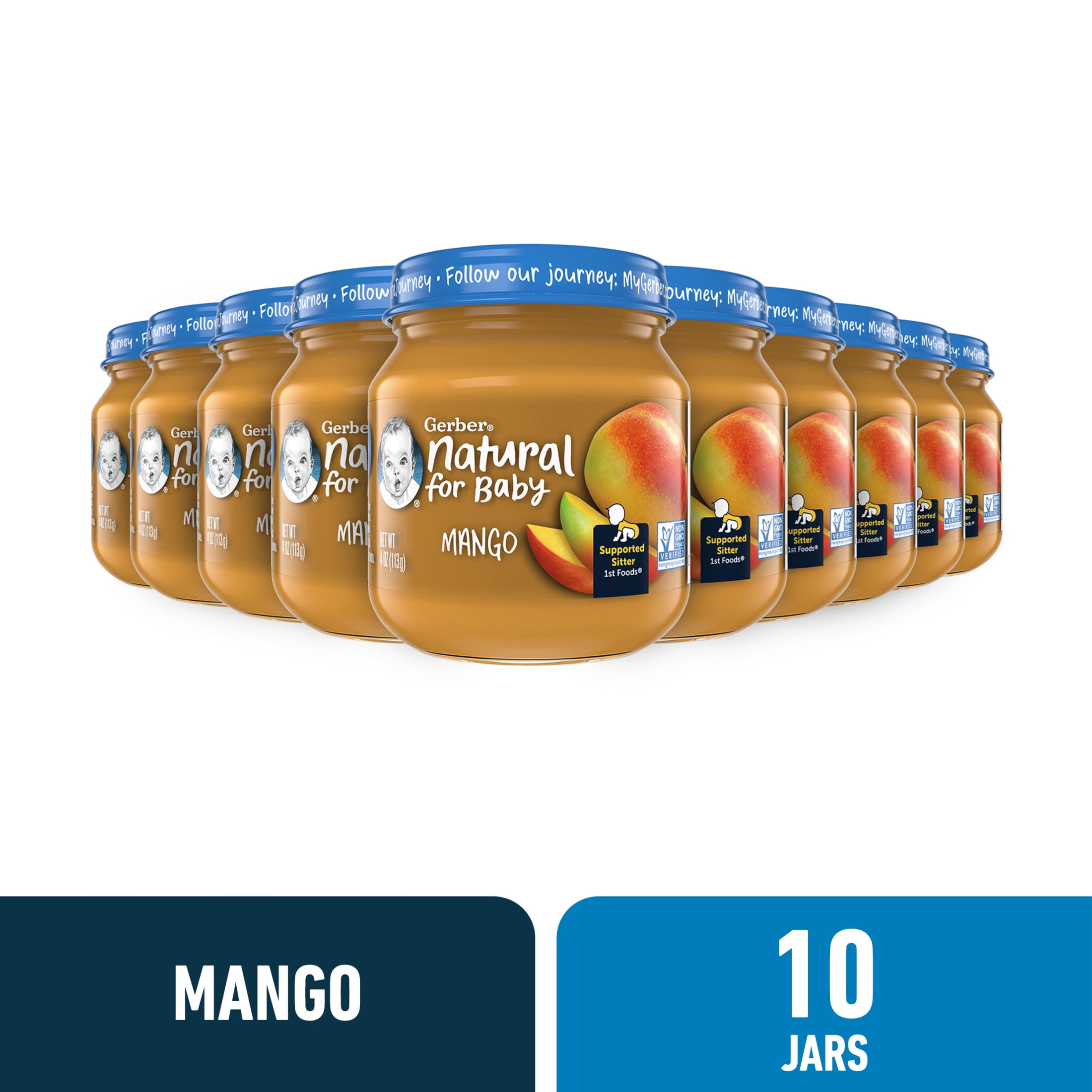 Gerber 1st Foods Natural for Baby Baby Food, Mango, 4 oz Jar (10 Pack)