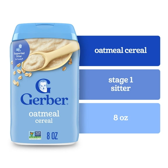 Gerber Stage 1 Baby Food, Baby Oatmeal Cereal, 8g Whole Grains, Infant Cereal 8 oz
