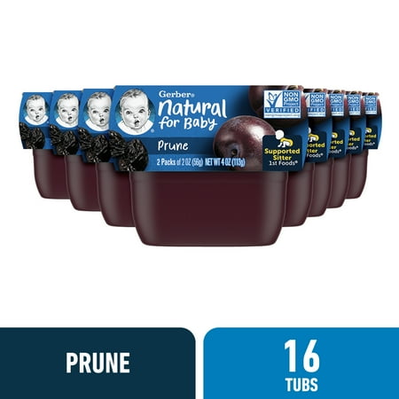 Gerber Stage 1 Baby Food, Prune Puree Natural for Baby, 2 oz Tubs (16 Pack)
