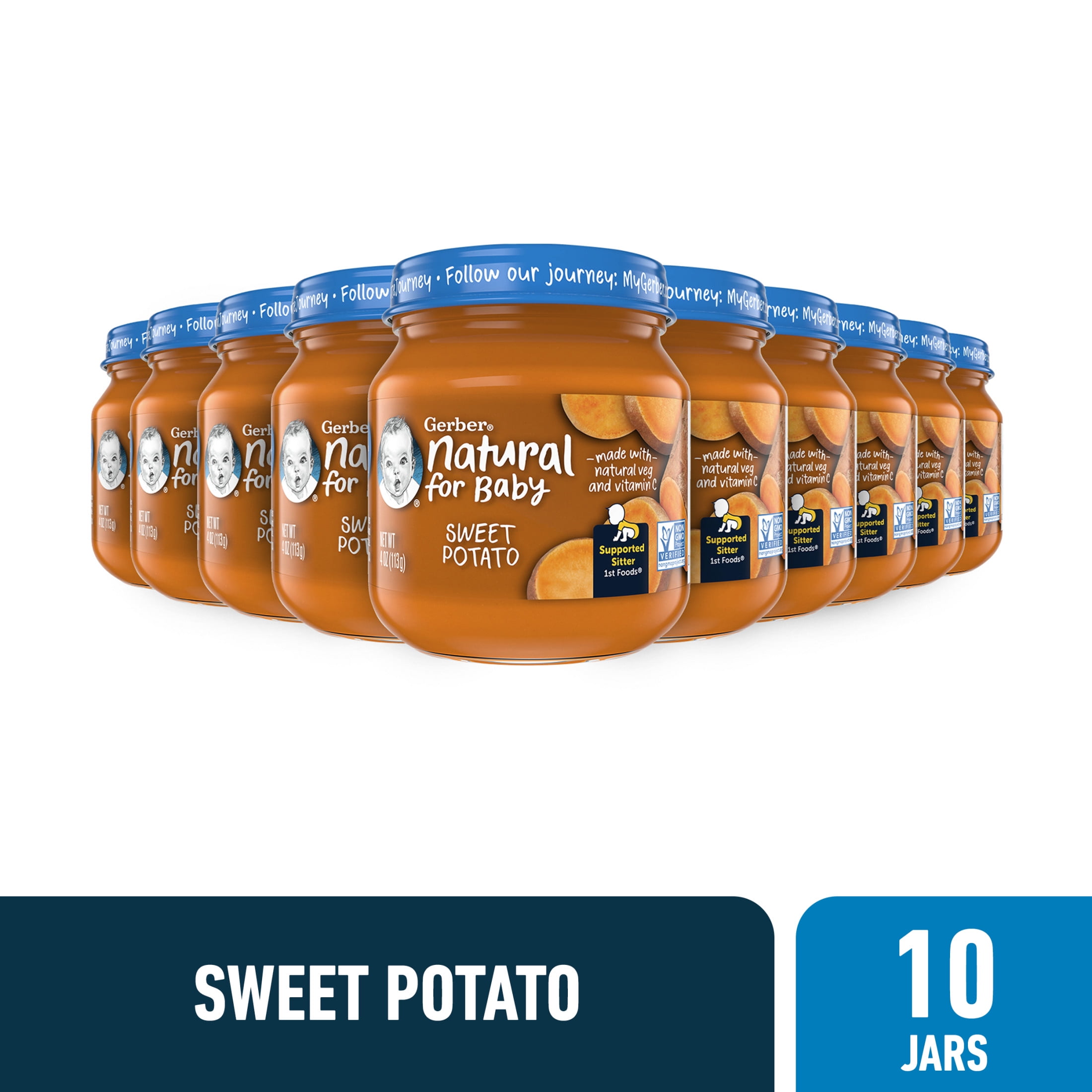 Gerber 1st Foods Natural for Baby Baby Food, Sweet Potato, 4 oz Jar (10 Pack)