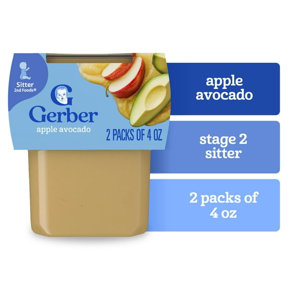 Gerber 2nd Foods, Apple Avocado Baby Food, 4 oz Tubs (2 Pack)