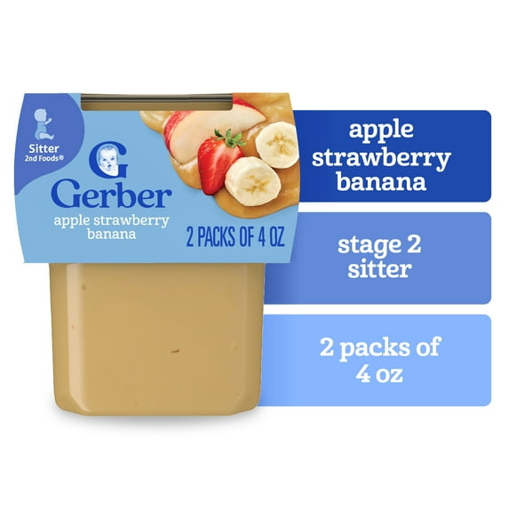 Gerber 2nd Foods Natural for Baby Baby Food, Apple Strawberry Banana, 4 oz Tubs (16 Pack)