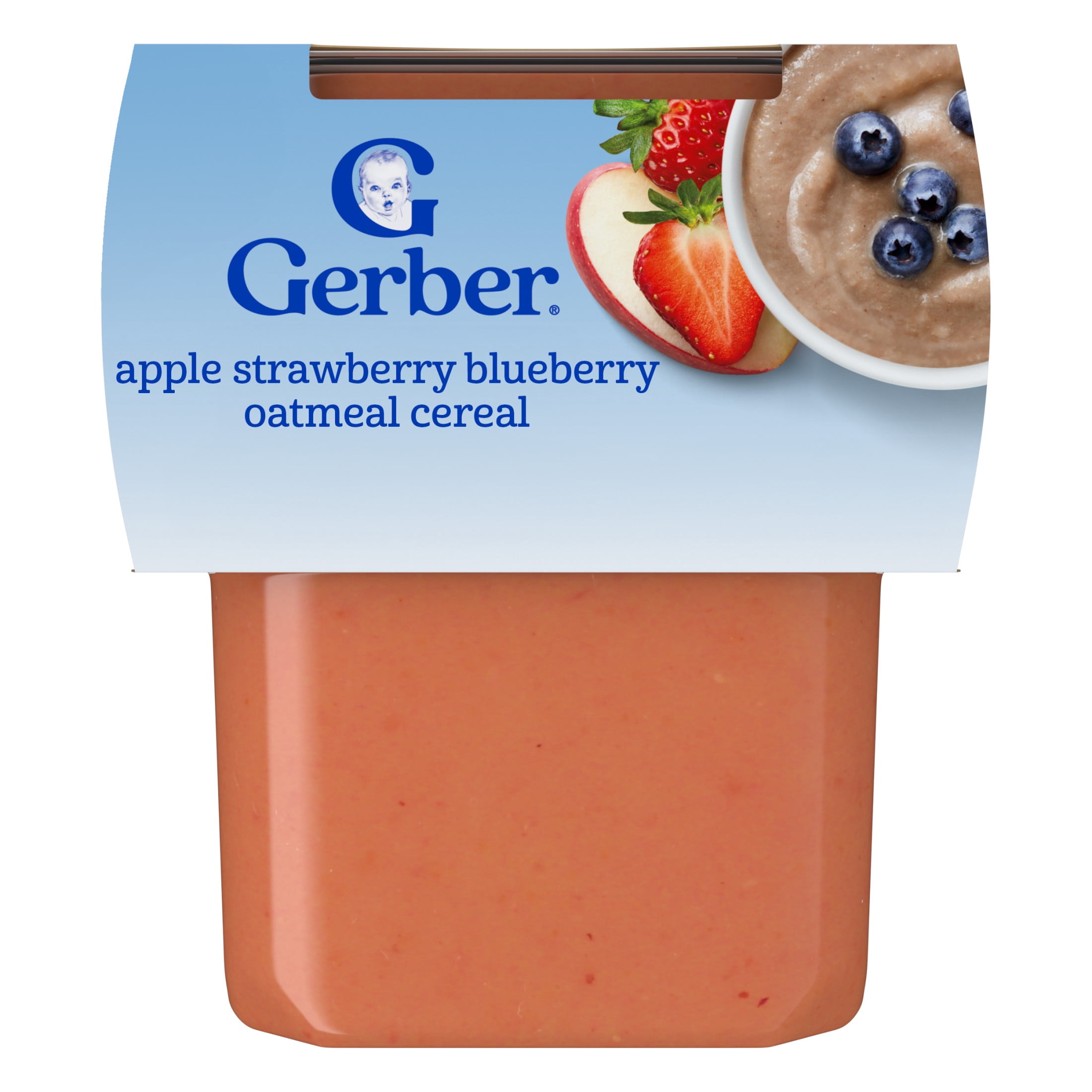 Gerber Stage 2 Baby Food, Apple Strawberry Blueberry Oatmeal Cereal Tub, Baby Cereal, 2PK 8 oz