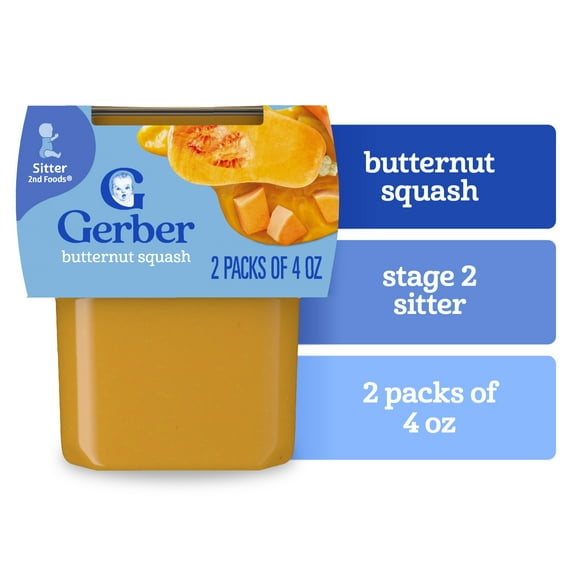 Gerber 2nd Foods Natural for Baby Baby Food, Butternut Squash, 4 oz Tubs (16 Pack)
