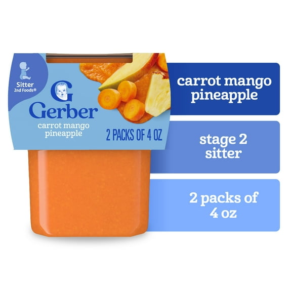 Gerber 2nd Foods, Carrot Mango Pineapple Baby Food, 4 oz Tubs (2 Pack)