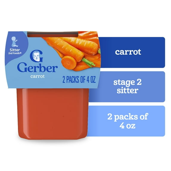 Gerber Stage 2 Baby Food, Carrot Puree Tubs, Baby Puree, 2PK 8 oz