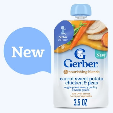 Gerber Stage 2 Baby Food, Carrot Sweet Potato Chicken & Peas, Baby Food Pouches, Puree  3.5 oz