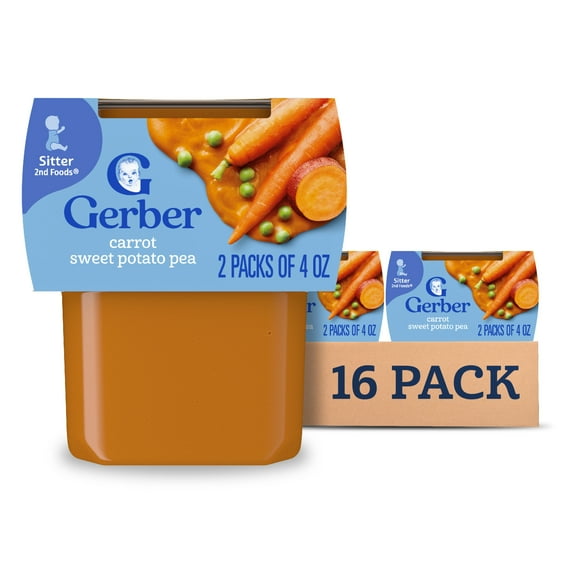Gerber 2nd Foods Natural for Baby Veggie Power Baby Food, Carrot Sweet Potato Pea, 4 oz Tubs (16 Pack)