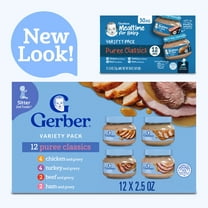 Gerber 2nd Foods Puree Favorites, Beef, Turkey, Ham and Chicken Baby Food Variety Pack, 2.5 oz Jars (12 Pack)