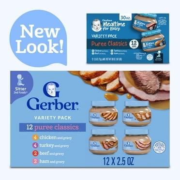 Gerber 2nd Foods Puree Favorites, Beef, Turkey, Ham and Chicken Baby Food Variety Pack, 2.5 oz Jars (12 Pack)