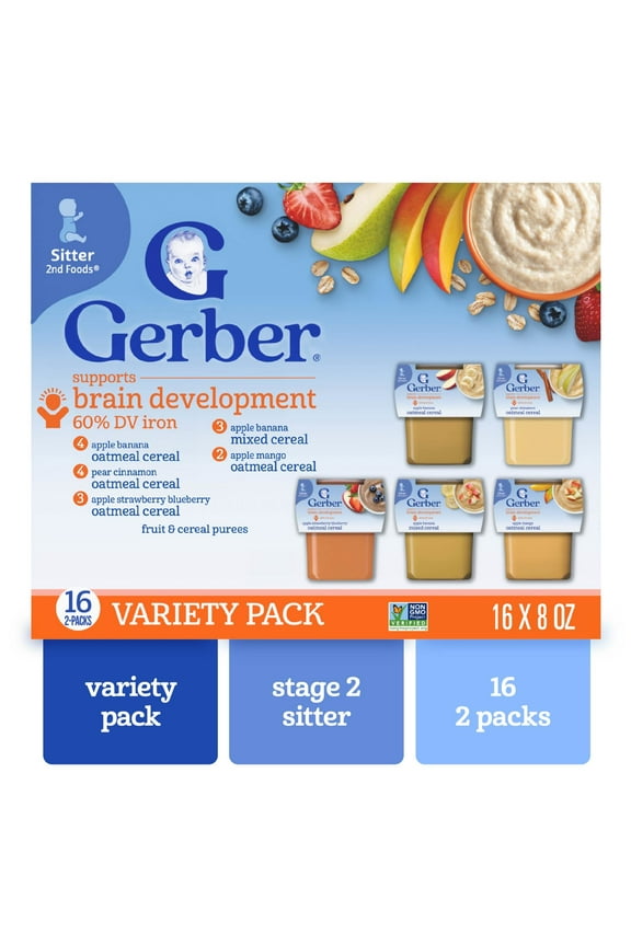 2nd Foods Fruit & Cereal Puree Favorites Baby Food, Variety Pack, 4 oz Tubs (32 Pack)