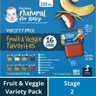 Gerber Stage 2 Baby Food Fruit & Veggie Variety Pack, 4 oz Tubs (2 pack)