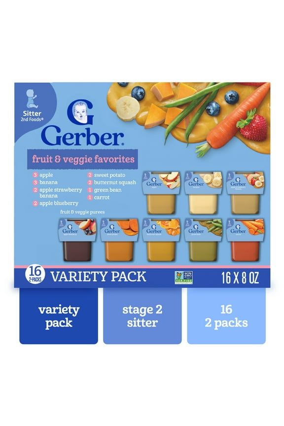 2nd Foods Natural for Baby Fruit & Veggie Favorites, Variety Pack, 4 oz Tubs (32 Pack)